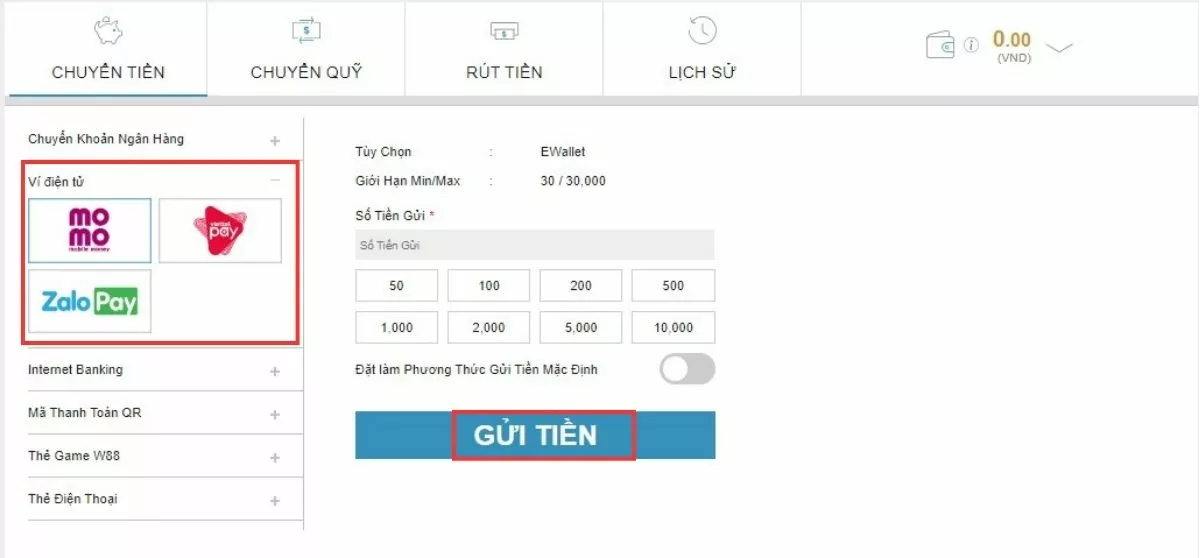 Hướng dẫn nạp tiền W88 cực dễ với 3 bước 6 Nạp tiền w88 qua ví điện tử