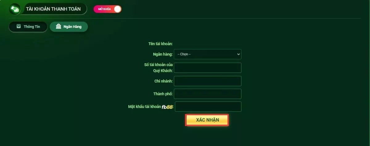 Nạp tiền Fb88 lên tài khoản thành công 100% 5 Cập nhật thông tin tài khoản ngân hàng Fb88