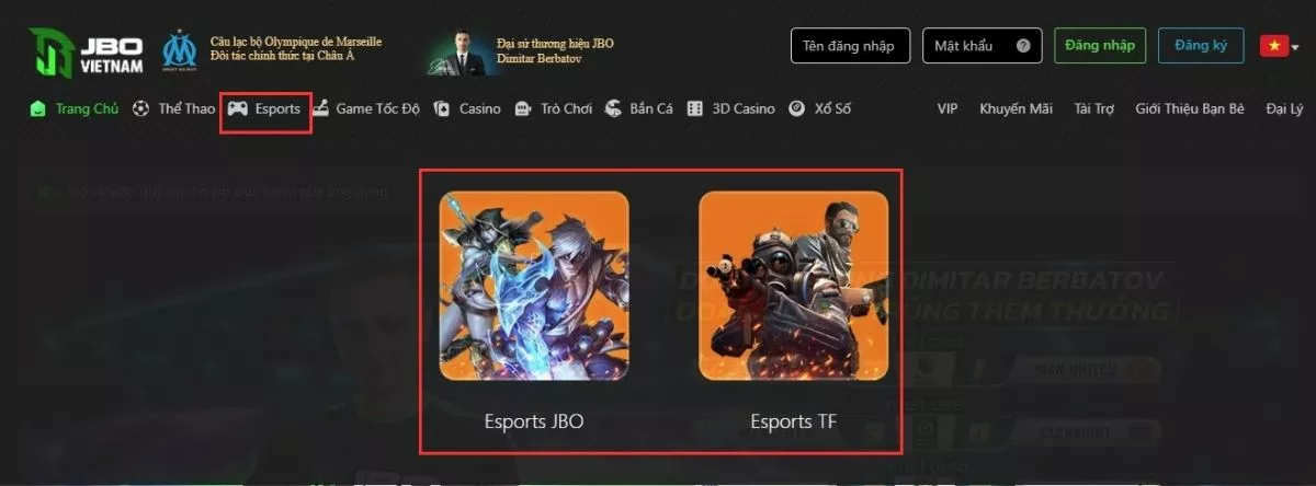 chọn sảnh chơi Esport JBO