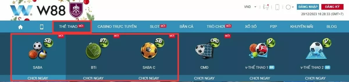 Chọn sảnh chơi thể thao để cá cược thể thao điện tử W88