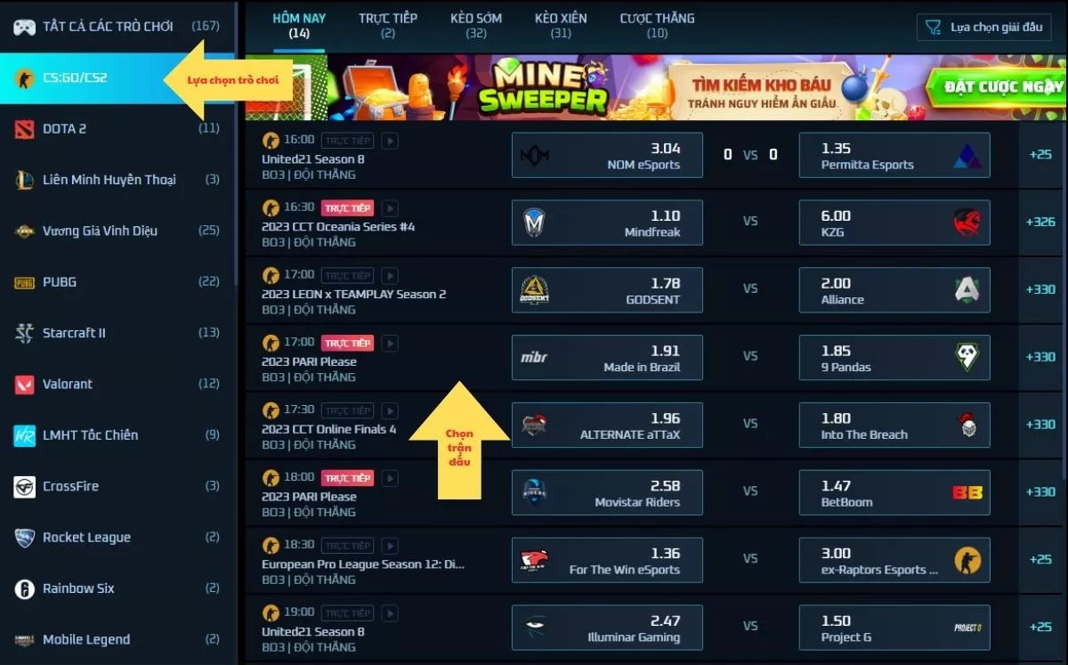 Chọn trò chơi Esport 8xbet