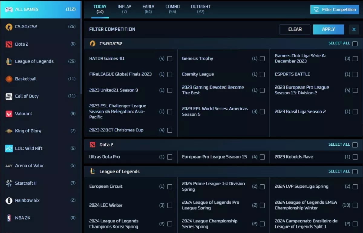 Cập nhật đầy đủ các giải đấu Esport 8xbet