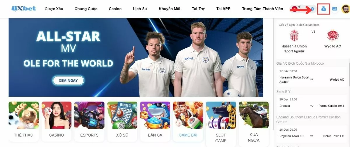 Cách nạp tiền 8xBet siêu nhanh cho tân binh 3 Đến trang nạp tiền 8xbet
