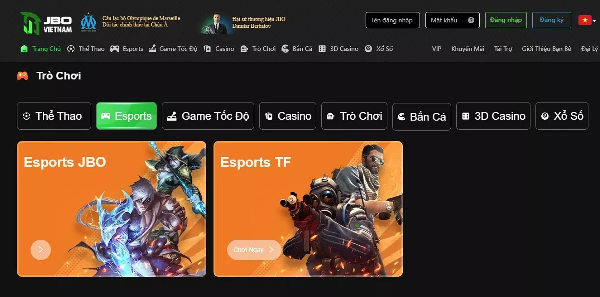 Giao diện Esport JBO