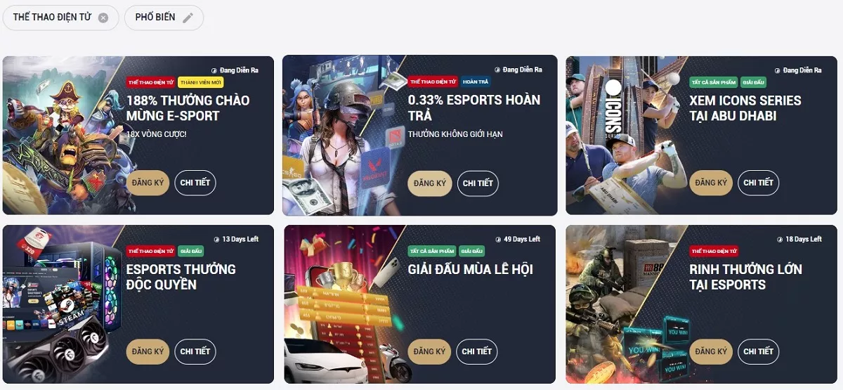 Thể thao điện tử M88 - Trang cá cược Esport M88 top đầu Châu Á 5 Khuyến mãi Esport M88