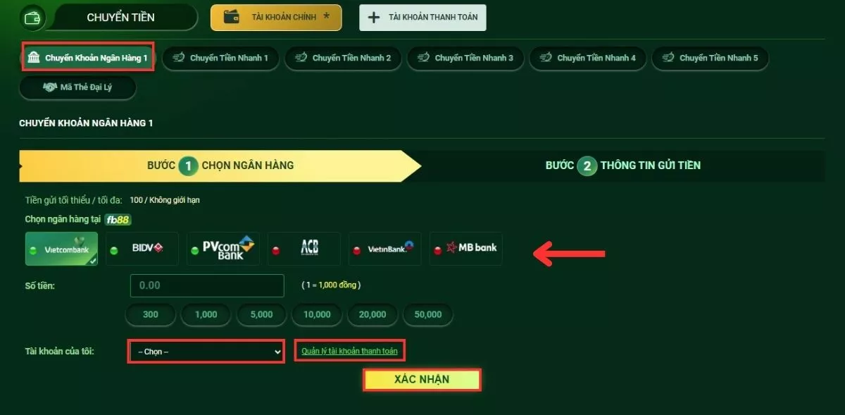Nạp tiền Fb88 lên tài khoản thành công 100% 4 Nạp tiền Fb88 qua chuyển khoản ngân hàng