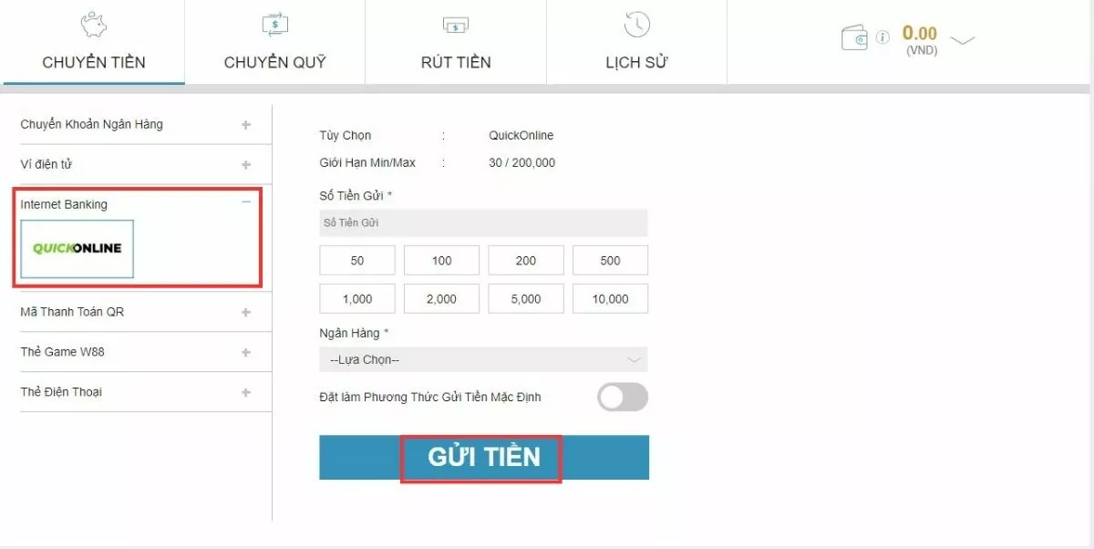 Hướng dẫn nạp tiền W88 cực dễ với 3 bước 8 Nạp tiền W88 qua internet banking