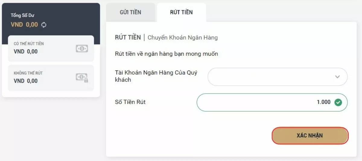 Rút tiền M88 - Cách rút tiền về tài khoản trong 5 phút 4 Thực hiện lệnh rút tiền M88
