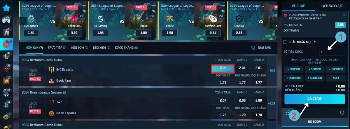 Tham gia cá độ Dota 2 8xbet dễ dàng trong 3 bước 3 Đặt cược Dota 2 8Xbet