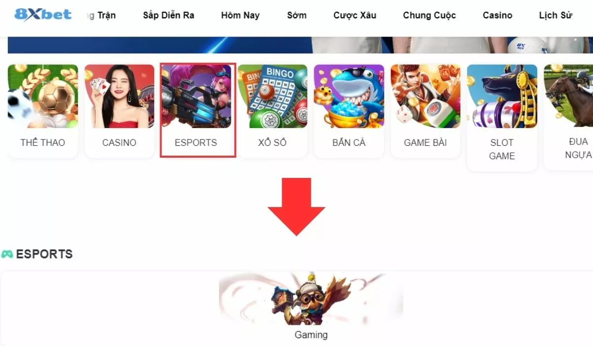 Tham gia cá độ Dota 2 8xbet dễ dàng trong 3 bước 2 Chọn sảnh chơi cá cược Esport 8Xbet