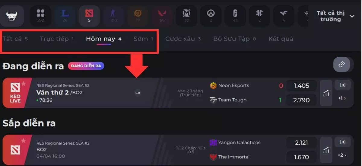 Hướng dẫn quy trình chơi Dota 2 Jun88 chi tiết 3 Chọn trận đấy Dota 2 Jun88