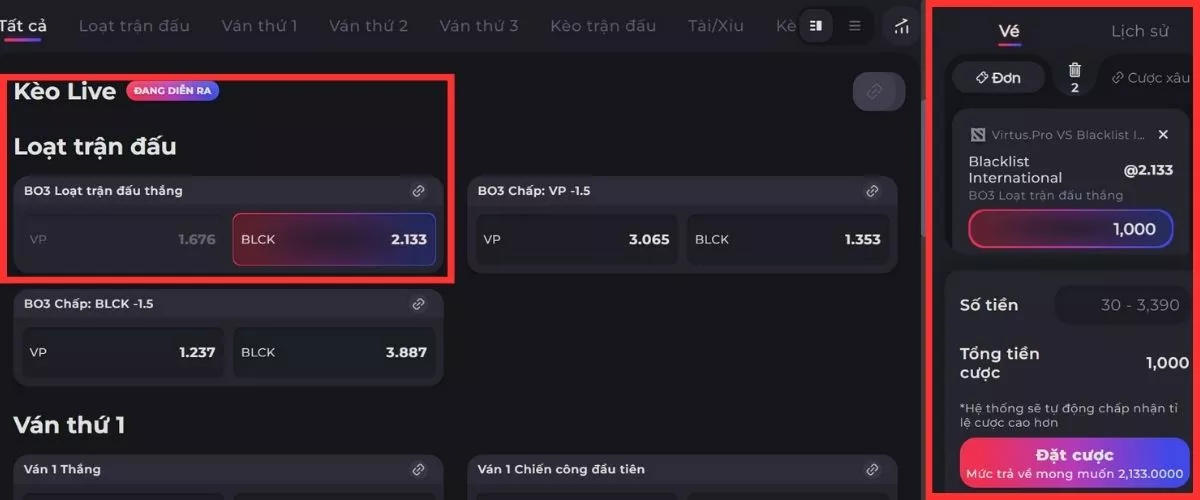 Hướng dẫn quy trình chơi Dota 2 Jun88 chi tiết 4 Đặt cược Dota 2 Jun88