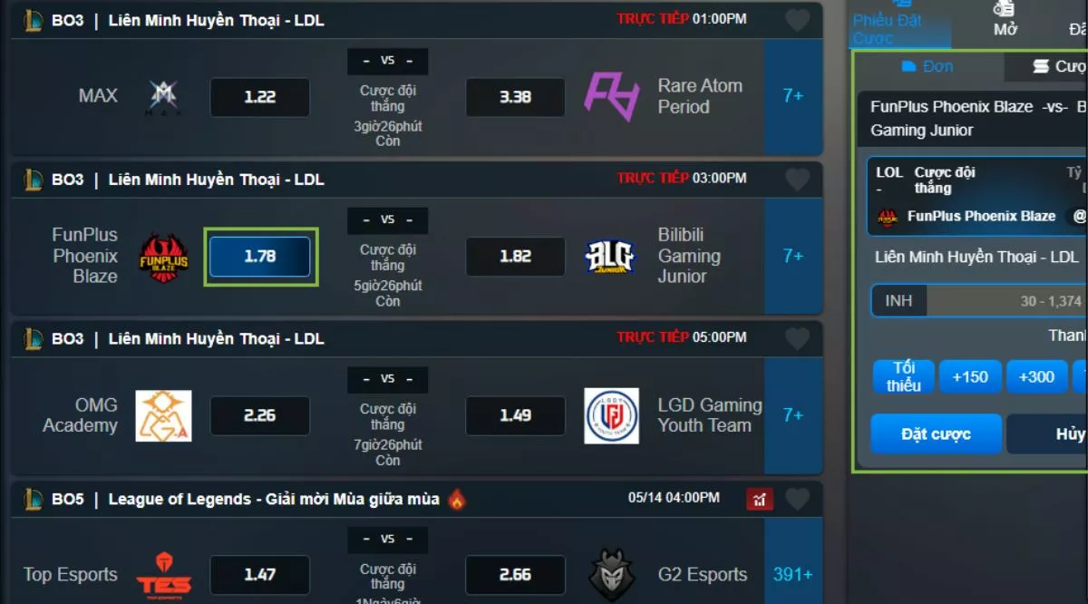 W88 LOL - Hướng dẫn cá cược Liên Minh Huyền Thoại tại W88 chi tiết nhất 4 Tiến hành đặt cược W88 LOL