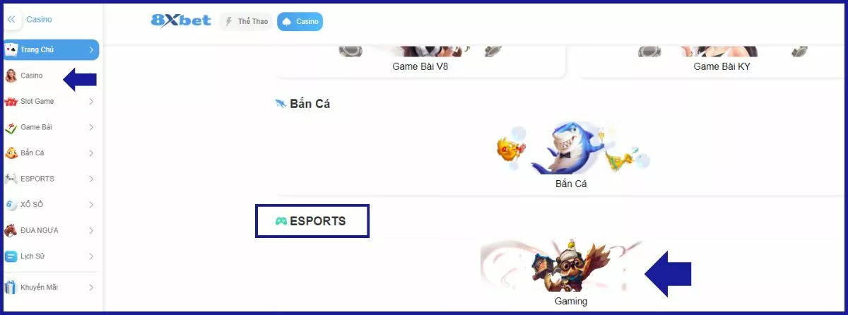 Rocket League 8xBet | Hướng dẫn quy trình đặt cược nhanh chóng 2 Truy cập vào trang esport 8xBet để chọn sảnh chơi