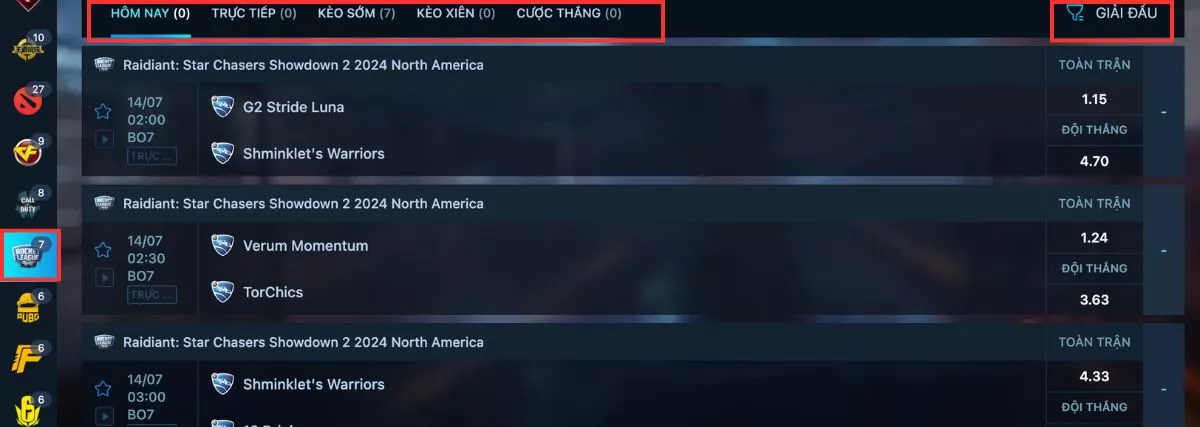 Rocket League 8xBet | Hướng dẫn quy trình đặt cược nhanh chóng 3 Tìm trận đấu Rocker League 8xbet muốn cược