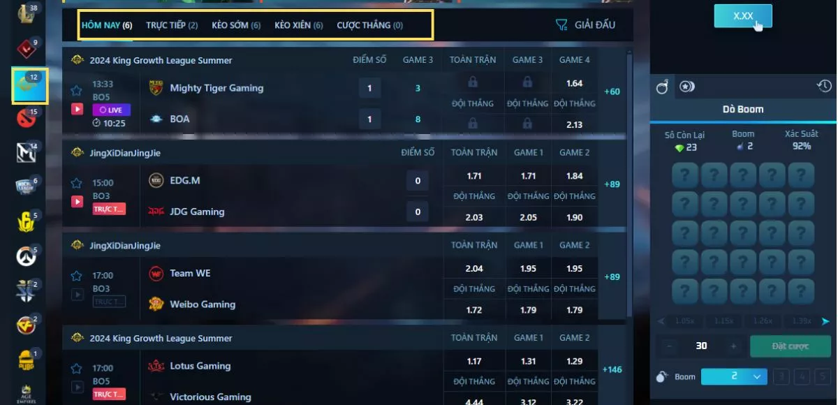 Vương Giả Vinh Diệu 8xBet - Cá cược dễ dàng ăn thưởng hấp dẫn 3 Xác định trận đấu Vương Giả Vinh Diệu 8xBet muốn chơi